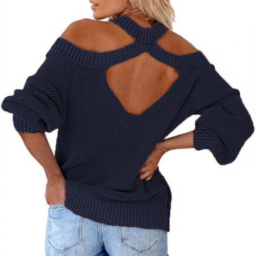 Livia - Pull bleu foncé à épaules ouvertes