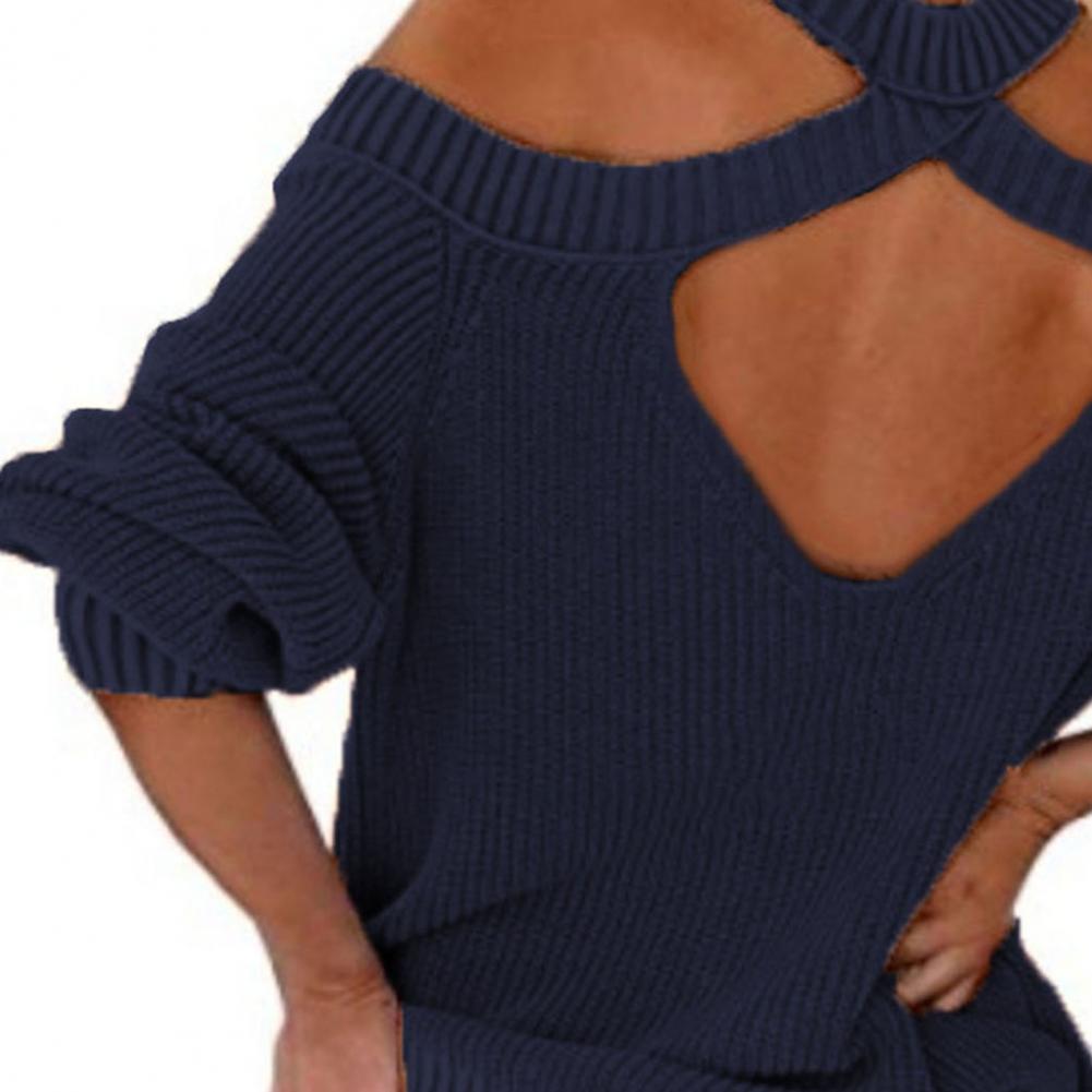 Livia - Pull bleu foncé à épaules ouvertes