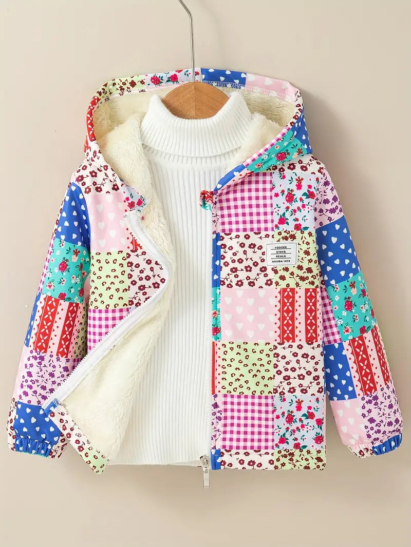 Mila - Veste imprimée à capuche et doublure en polaire pour filles
