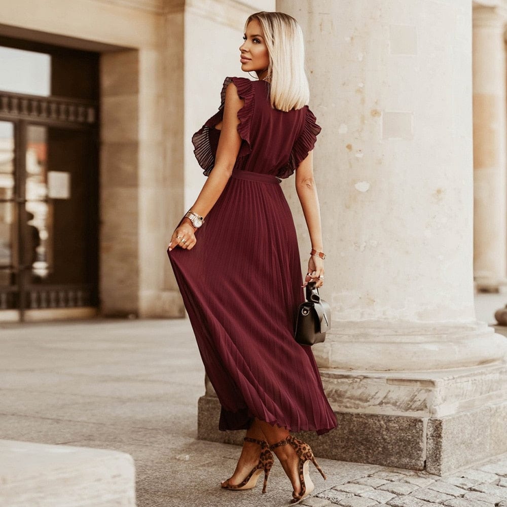 Giza - Robe maxi bohème rouge foncé