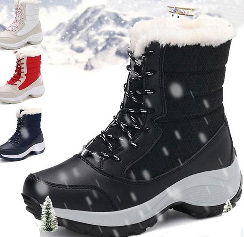 AquaShield - Bottes d'Hiver Noires Résistantes au Vent avec Design Imperméable