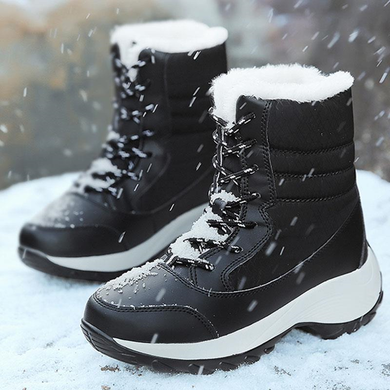 AquaShield - Bottes d'Hiver Noires Résistantes au Vent avec Design Imperméable