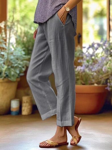 BelleRue - Pantalon ample en coton et lin uni