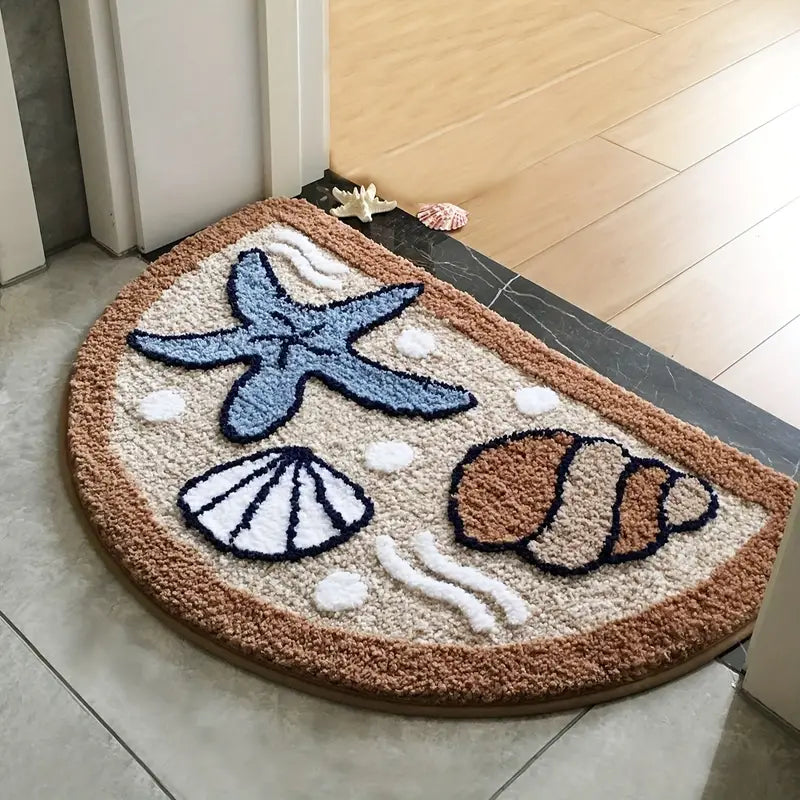 Tapis de bain tufté à la main OceanCharm – Motifs d'étoiles de mer et de coquillages