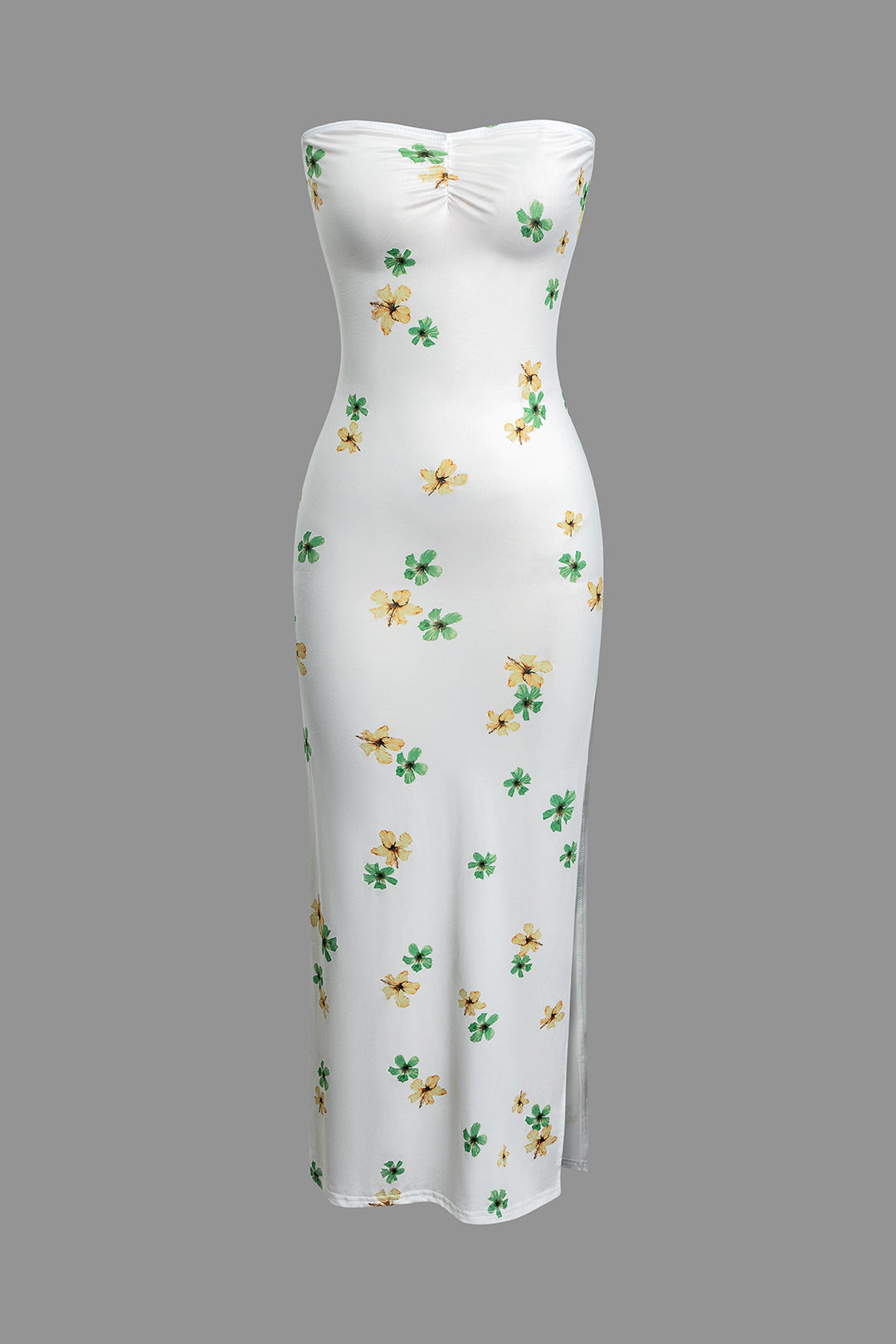 MiSun - Robe longue à fleurs sans bretelles avec fente