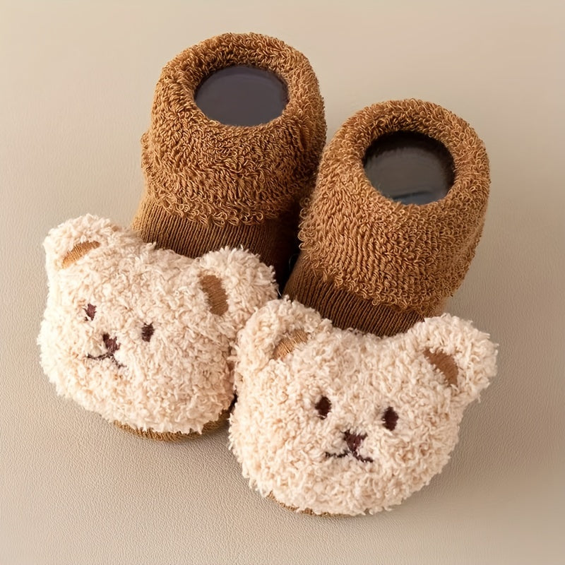 Mia - Chaussons-chaussettes antidérapants pour fillettes nouveau-nées avec motif ourson