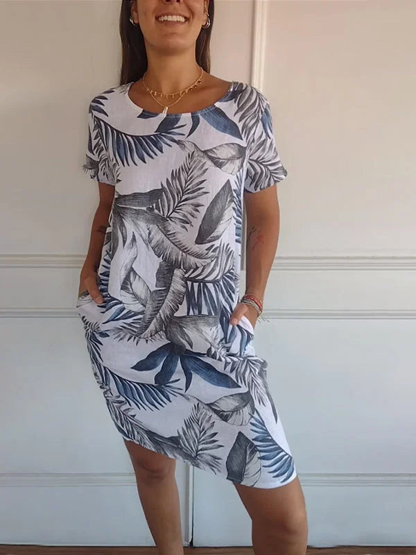 Britt - Robe imprimée en coton et lin à col rond