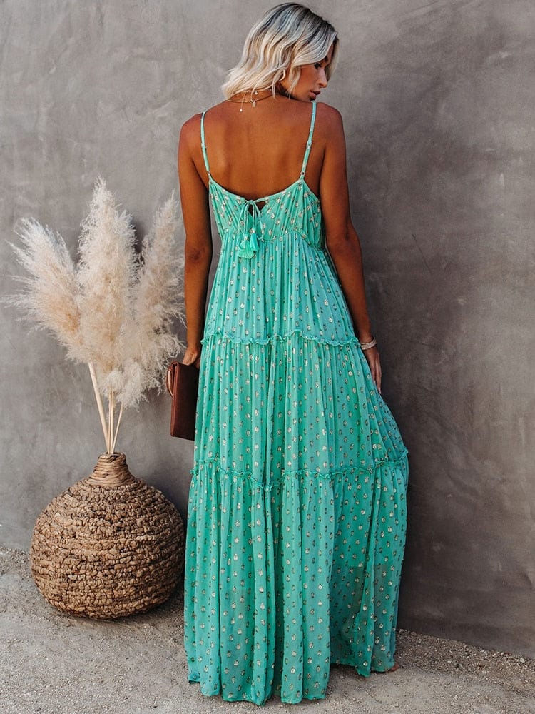 Carmen - Robe maxi verte sans manches sophistiquée