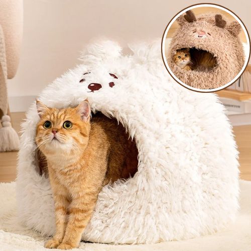 Grotte pour Chat Douillette - Design Inspiré par l’Ours Polaire