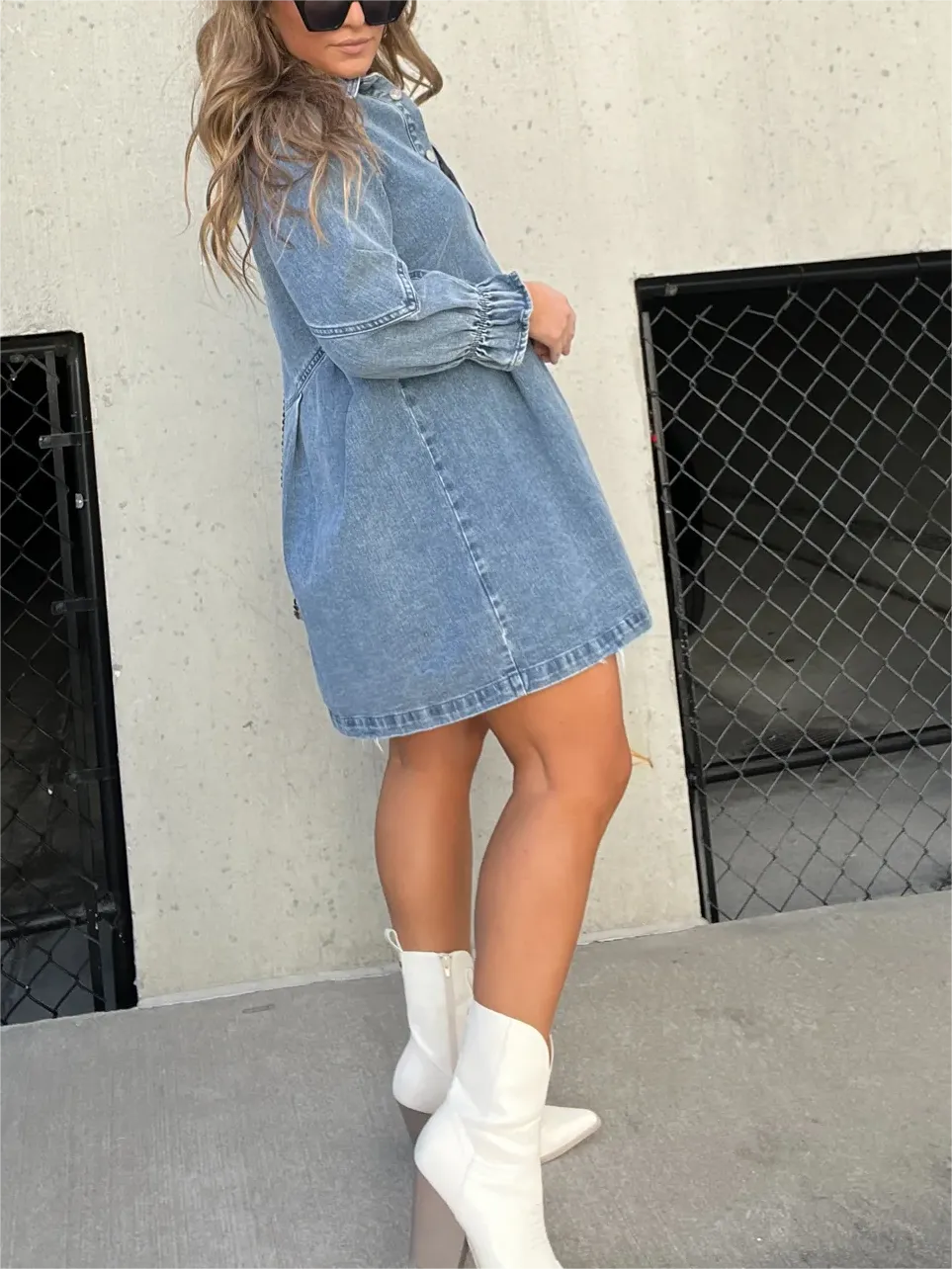 Denim - Robe en jean à manches bouffantes tendance