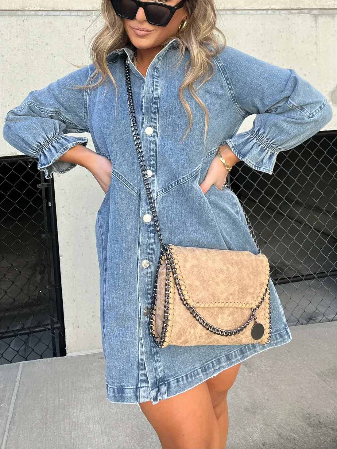 Denim - Robe en jean à manches bouffantes tendance