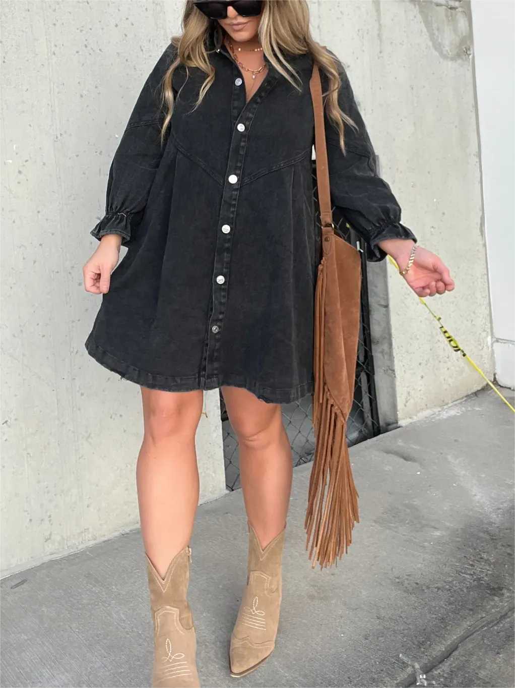 Denim - Robe en jean à manches bouffantes tendance