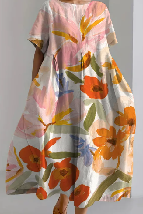 BelleRue - Robe tunique à poche et imprimé floral Art pour femme