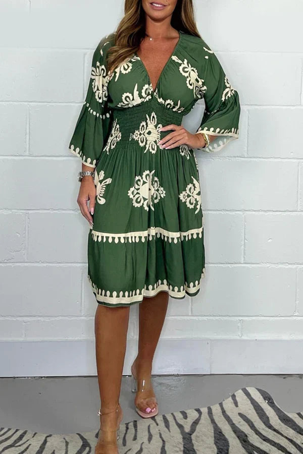 Lisa - Robe imprimée à col en V sophistiquée