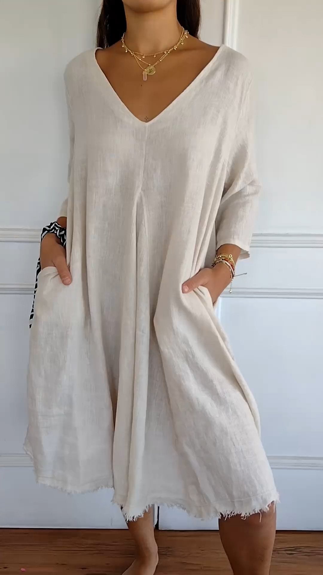 SoClo - Robe à encolure en V en coton et lin