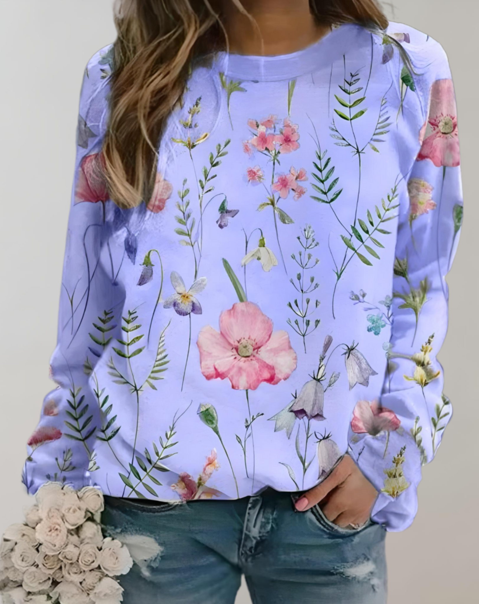 Nora - Pull oversize à col rond et motif floral