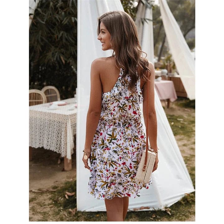 ByJules - Robe courte à imprimé floral et col halter pour femmes