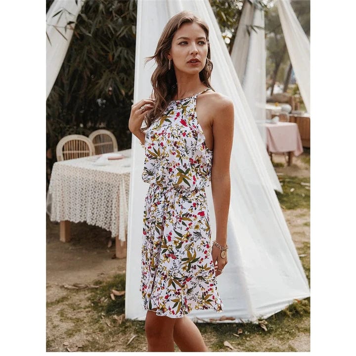 ByJules - Robe courte à imprimé floral et col halter pour femmes