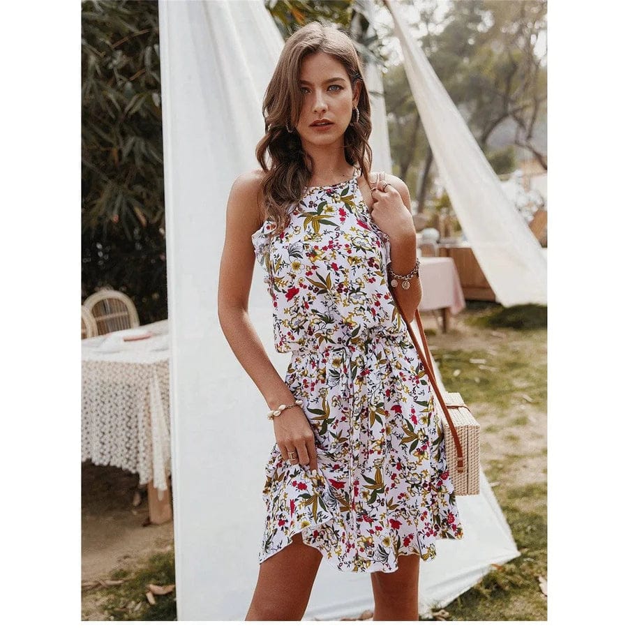 ByJules - Robe courte à imprimé floral et col halter pour femmes