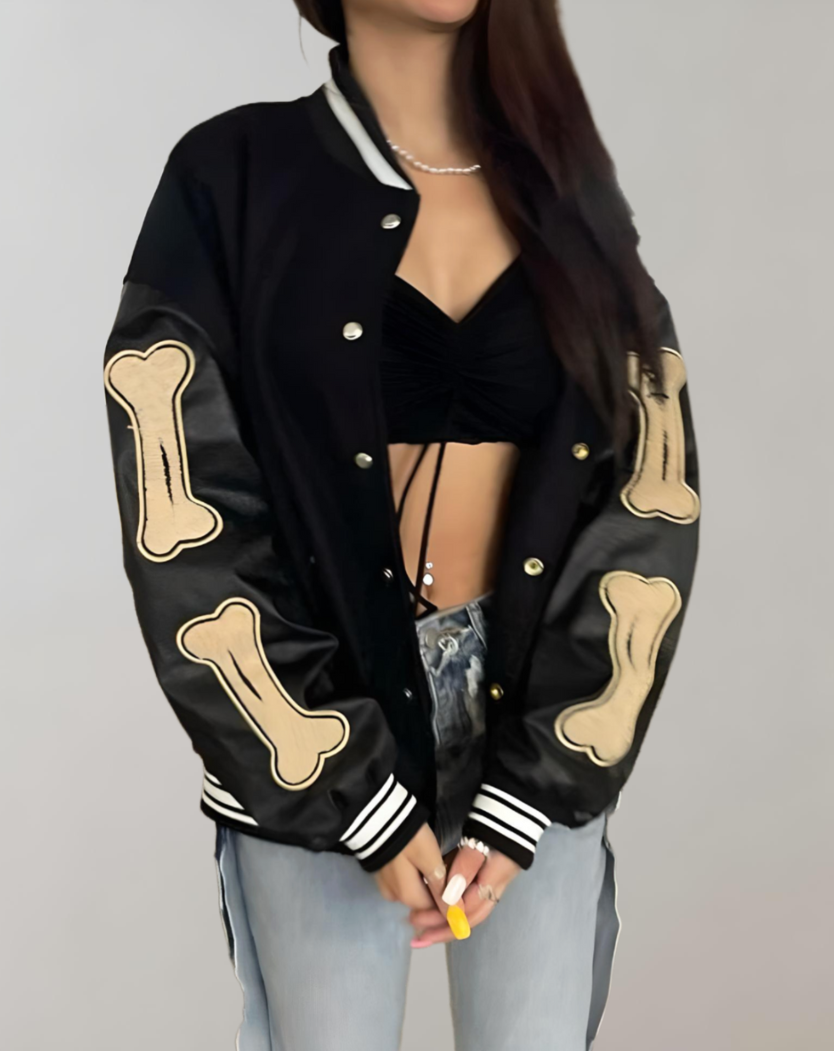 Julia - Manteau d'automne oversize avec grande lettre B imprimée sur le devant et imprimé os sur les deux manches avec poches latérales