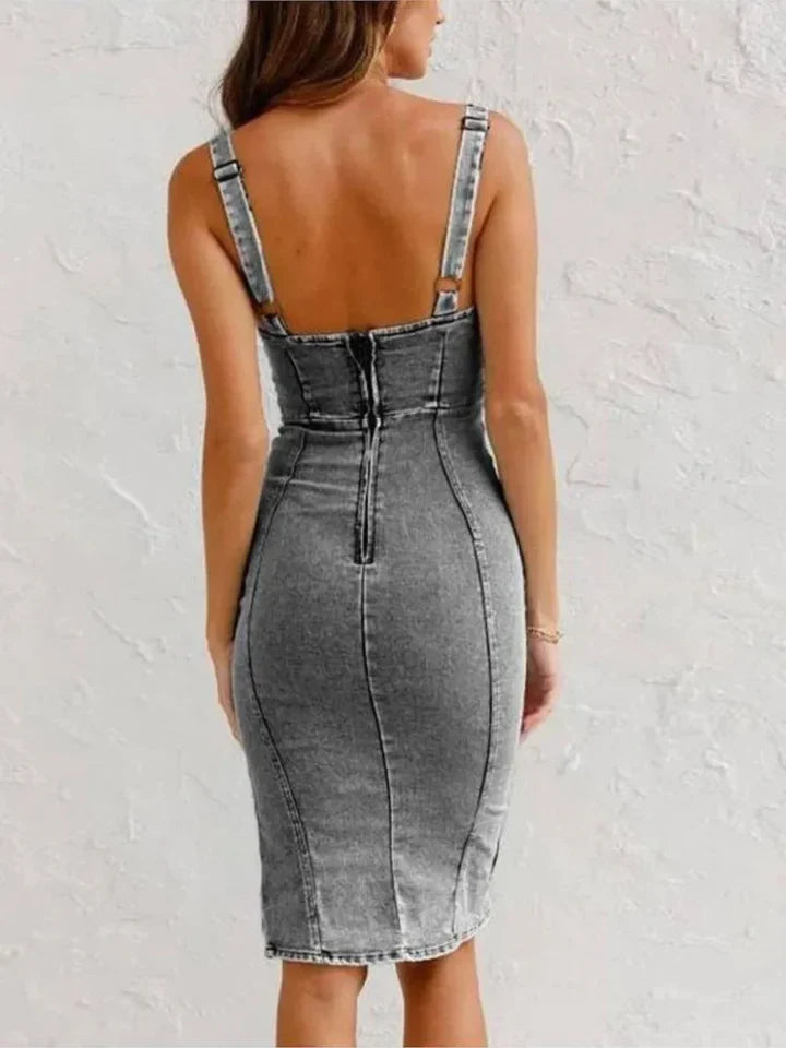 Merel - Robe en denim à bretelles réglables