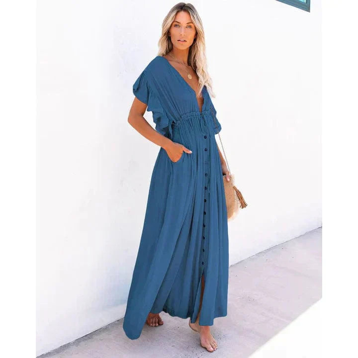 Sophie - Robe de plage bleue légère et fluide