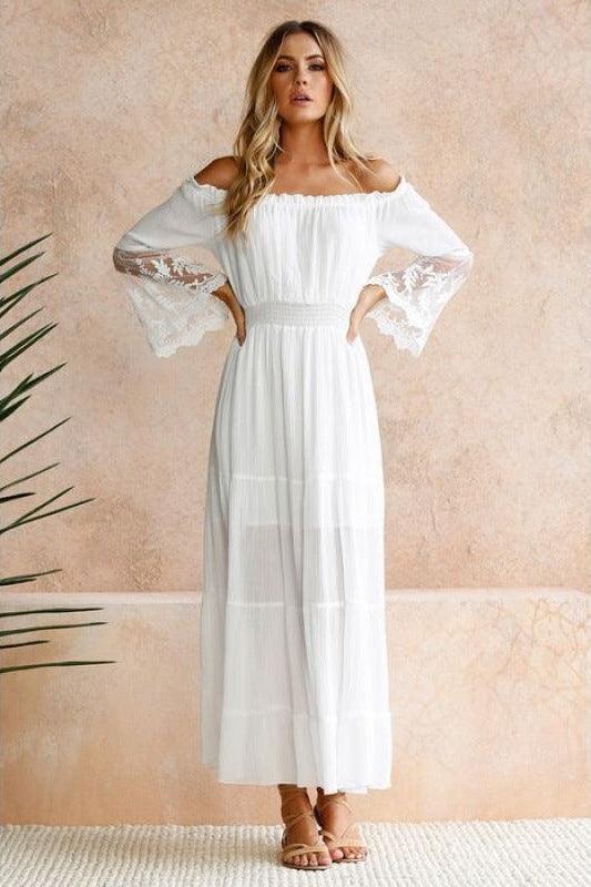 Lara - Robe maxi bohème blanche fluide