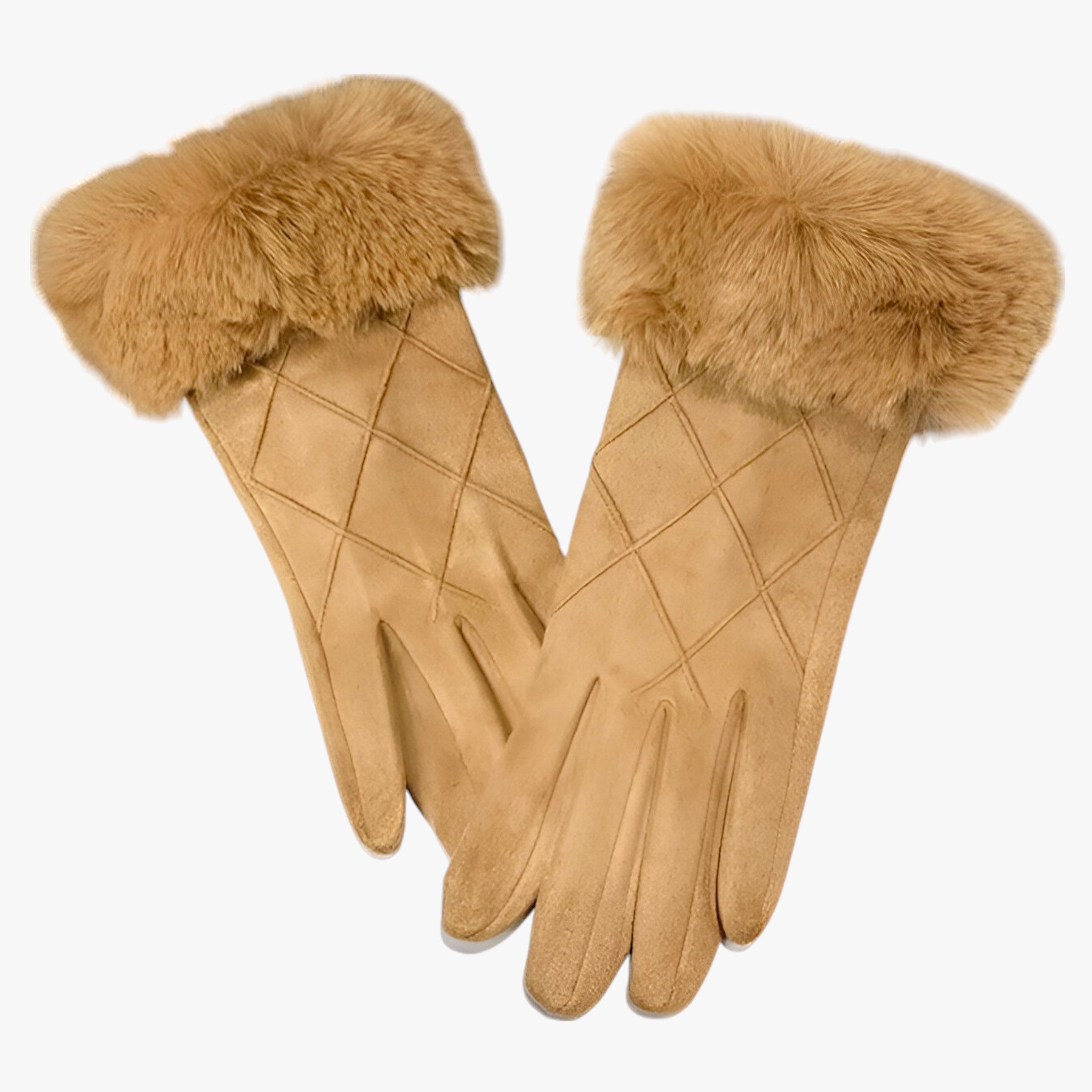 Elise - Gants d'hiver en daim avec motif à carreaux et fonction tactile