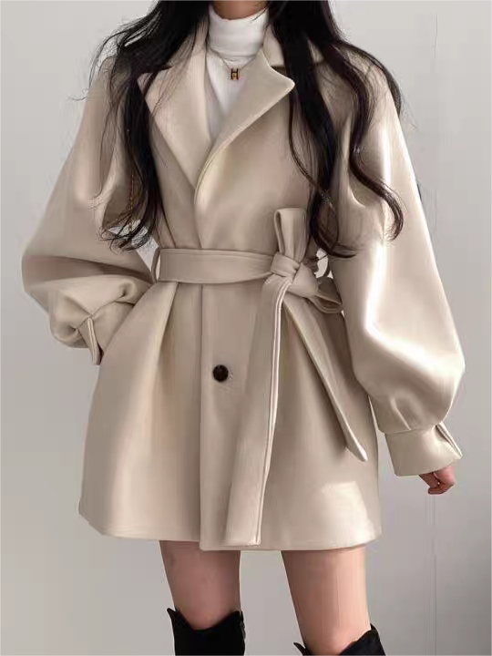 Charlotte - Veste femme avec col à revers, manches bouffantes et ceinture élégante