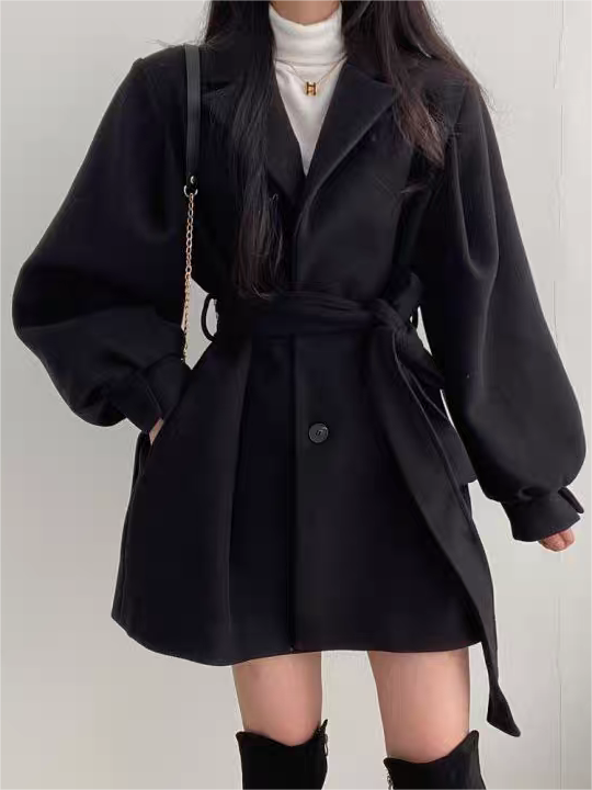 Charlotte - Veste femme avec col à revers, manches bouffantes et ceinture élégante