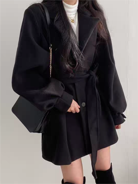 Charlotte - Veste femme avec col à revers, manches bouffantes et ceinture élégante
